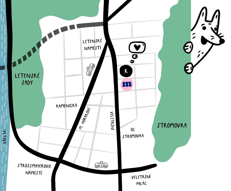 Mapa s polohou kamenné prodejny Kuráž